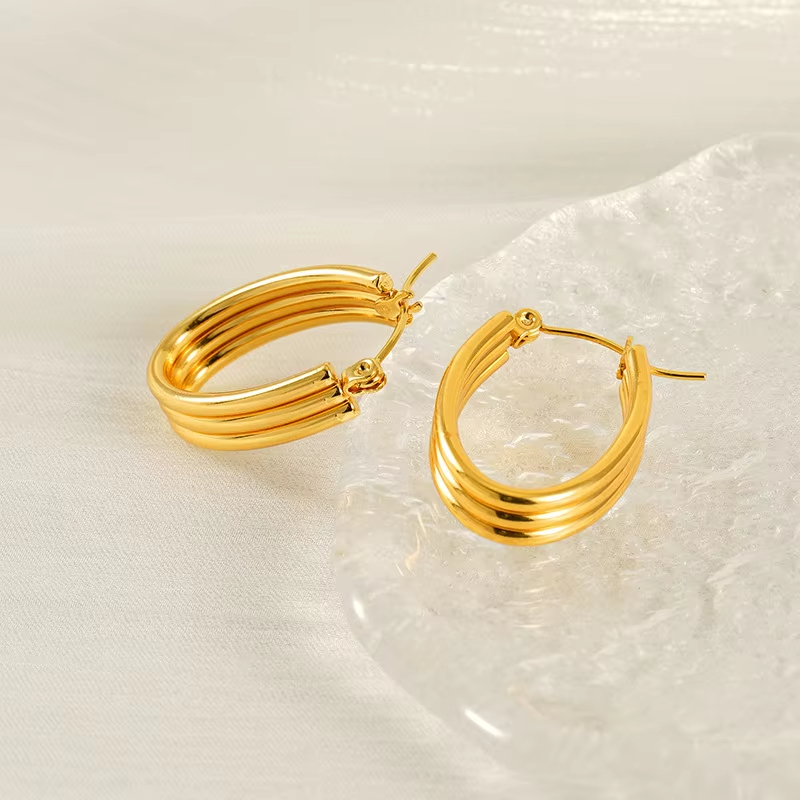New Multi-layer Circular Hoop Earrings Simple and Versatile Temperament U-shaped Stainless Steel Earrings