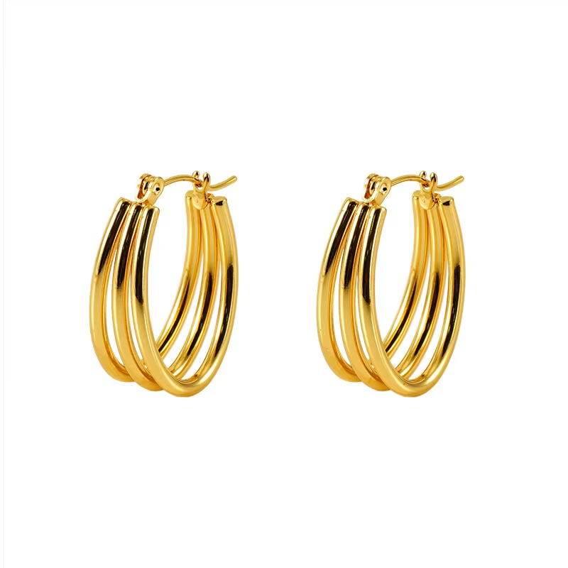 New Multi-layer Circular Hoop Earrings Simple and Versatile Temperament U-shaped Stainless Steel Earrings