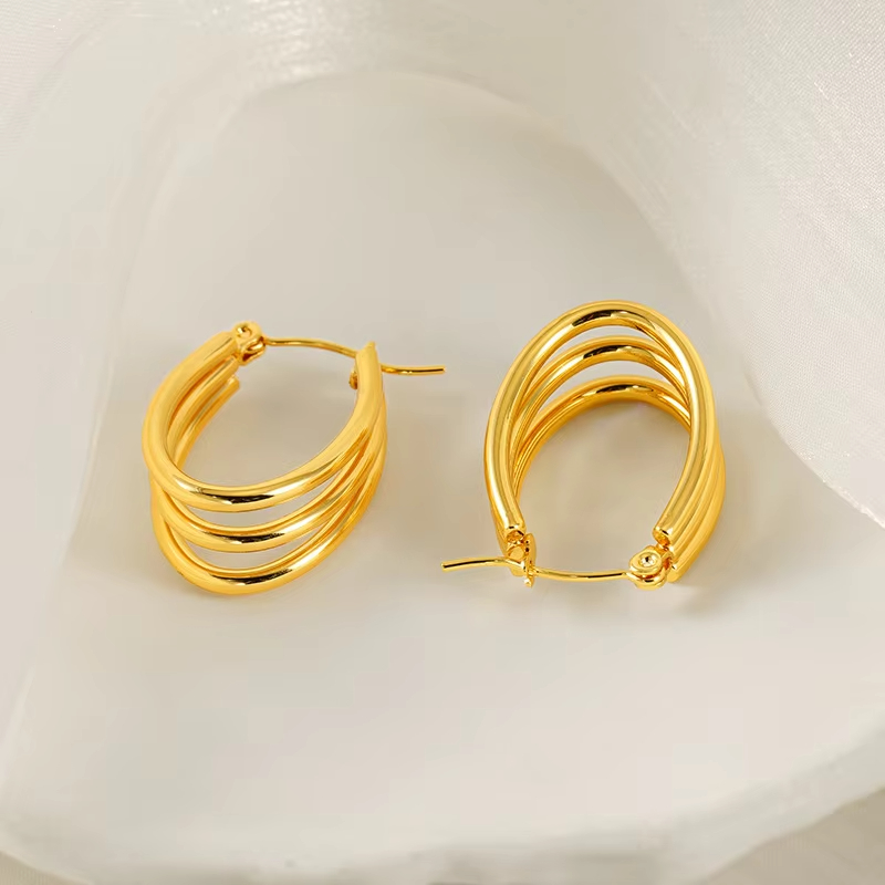 New Multi-layer Circular Hoop Earrings Simple and Versatile Temperament U-shaped Stainless Steel Earrings