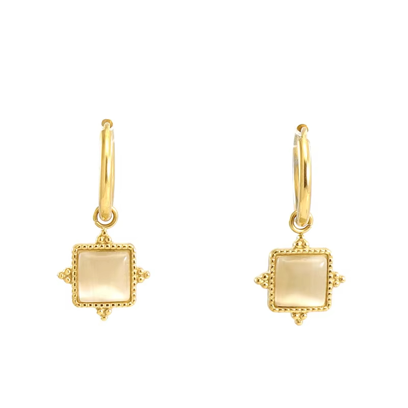New Square Opal Stainless Steel Earrings Bohemian Design Exotic Vintage Earrings for Female
