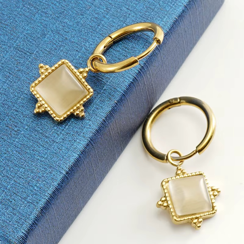 New Square Opal Stainless Steel Earrings Bohemian Design Exotic Vintage Earrings for Female