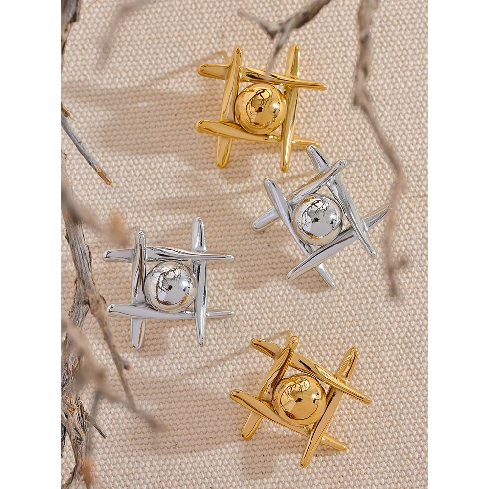 New Stainless Steel Geometric Stud Earrings Waterproof Charm Metal Titanium Stylish Jewelry