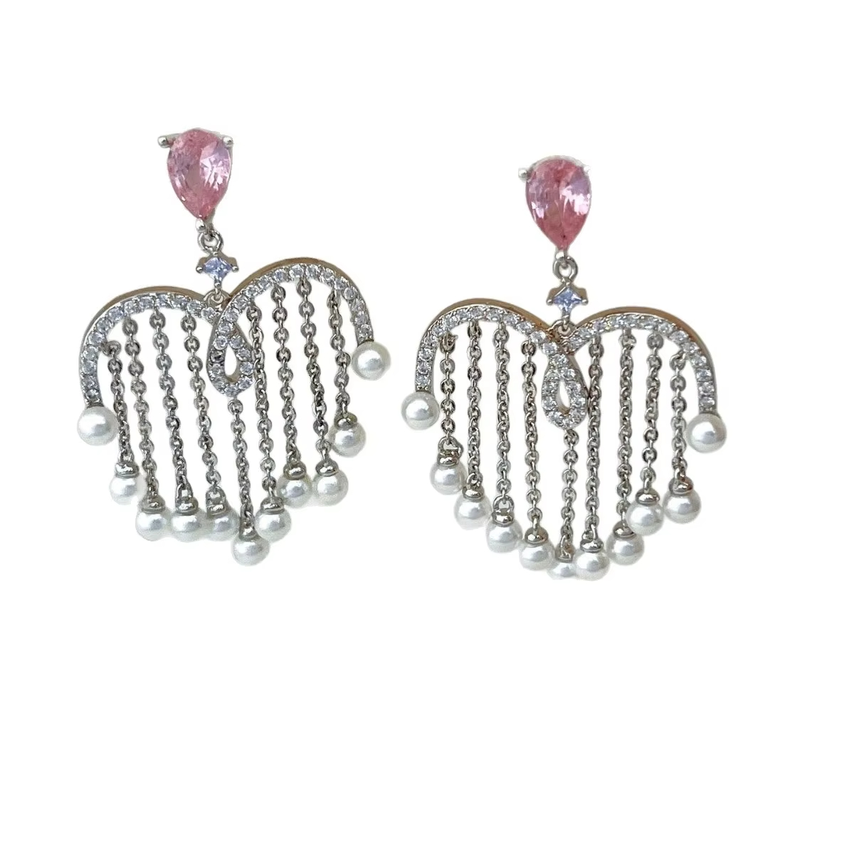 New Stud Earrings with Geometric Pink Zircon Trendy Design Light Luxury High-End Wedding