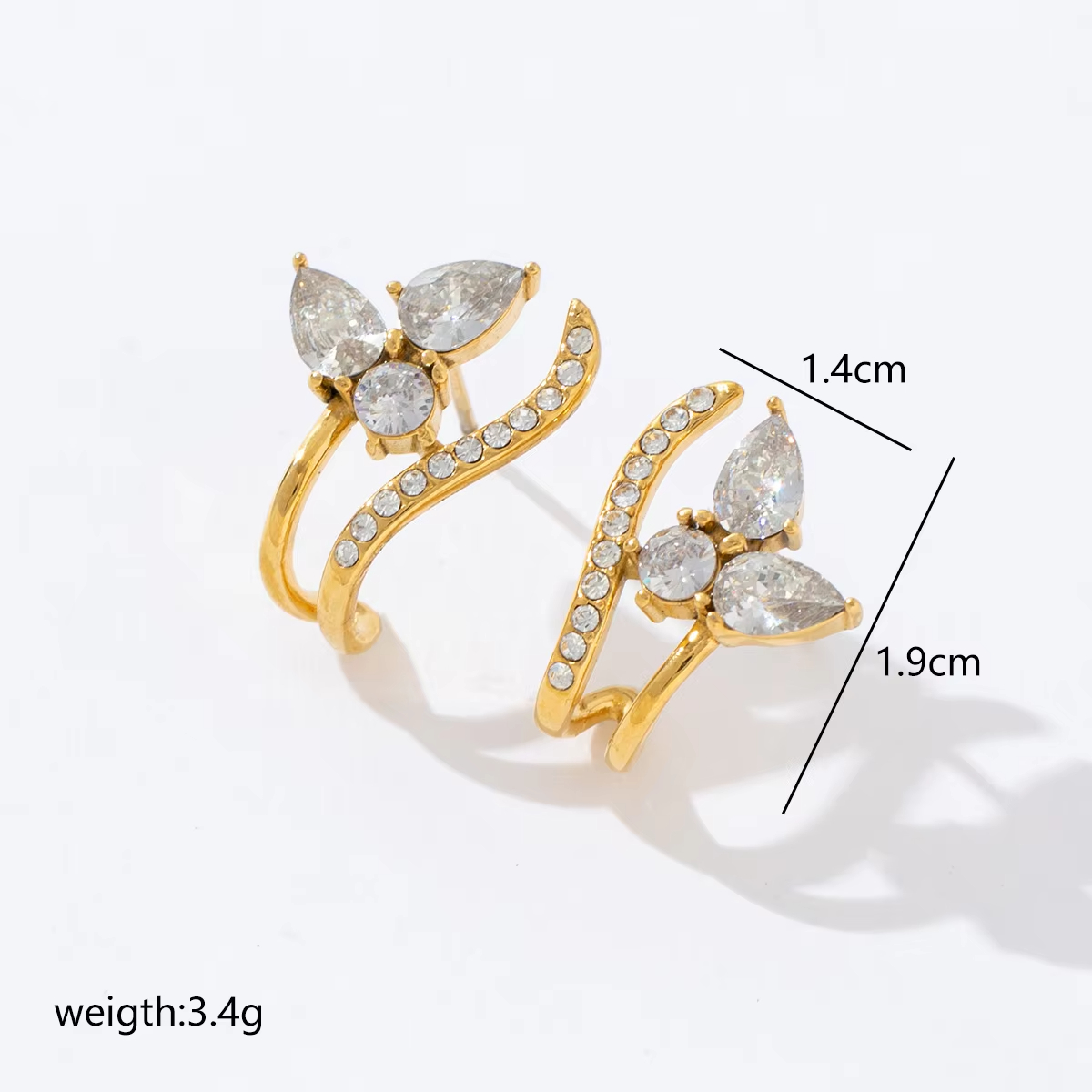 New Style Fashion Flower Stud Earrings with Diamonds Stainless Steel Waterproof Jewellery Earrings for Female