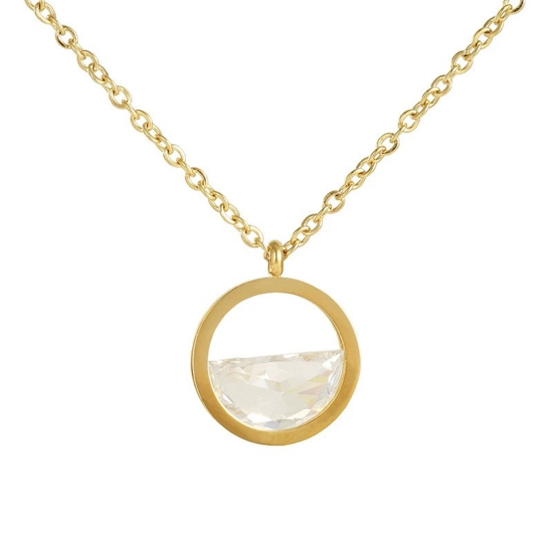 New Transparent Heart Necklace for Women Gold Plated Zircon Hollow Stainless Steel Chains Fashion Jewelry
