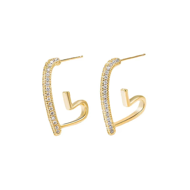 New Trend Crystal Hollow Big Heart Pendant Earrings for Women Korean Fashion Individually Artistic Jewelry Wholesale Accessories