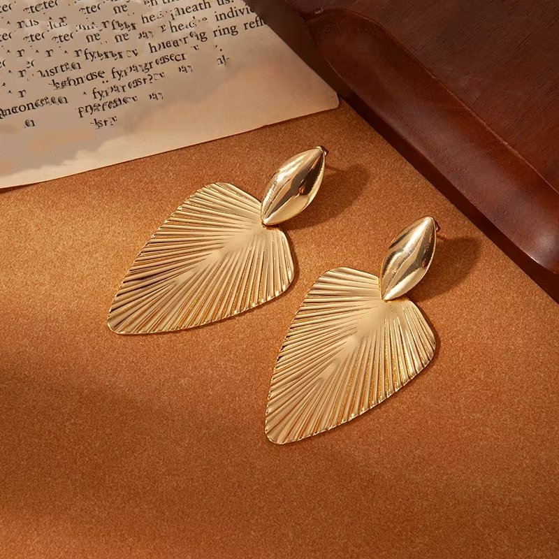 New Trendy Stainless Steel Exaggerated Fashion Creative Leaf Long Drop Earrings for Women
