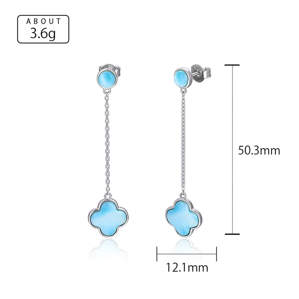 OEM Custom Classic Design Fine Jewelry 925 Silver Natural Blue Larimar Stone Long Drop Earrings for Wedding Anniversary Party