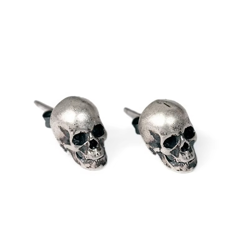 OEM Real 925 Sterling Silver Skull Stud Earrings Small Stud Earring Vintage Punk Jewelry for Men Brinco Masculino