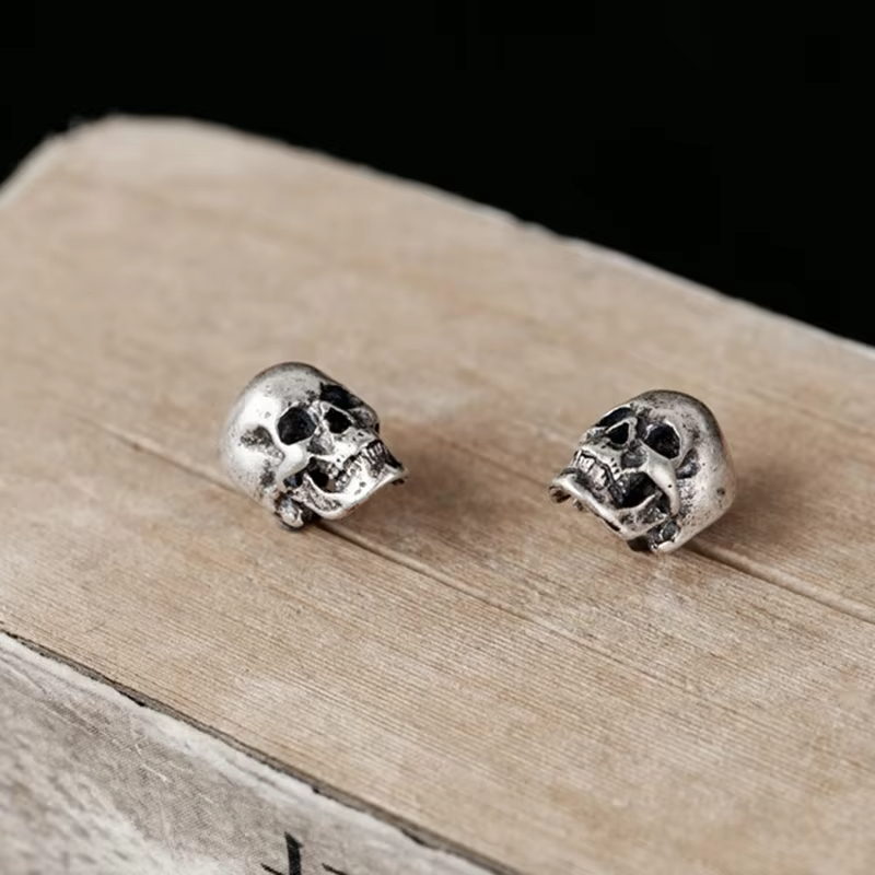OEM Real 925 Sterling Silver Skull Stud Earrings Small Stud Earring Vintage Punk Jewelry for Men Brinco Masculino