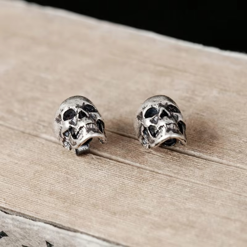 OEM Real 925 Sterling Silver Skull Stud Earrings Small Stud Earring Vintage Punk Jewelry for Men Brinco Masculino