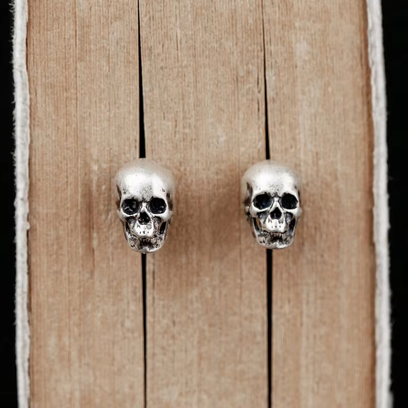 OEM Real 925 Sterling Silver Skull Stud Earrings Small Stud Earring Vintage Punk Jewelry for Men Brinco Masculino
