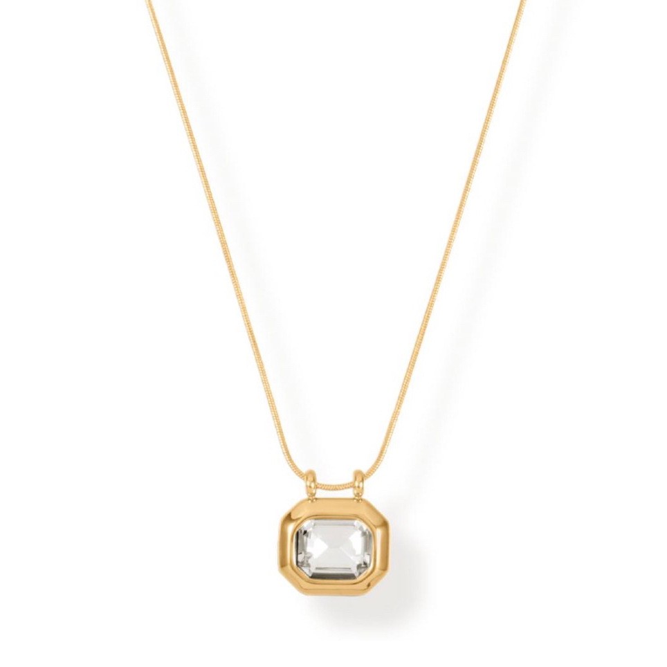 Octagon Crystal Pendant Gold Necklace – Minimalist Elegant Jewelry for Women
