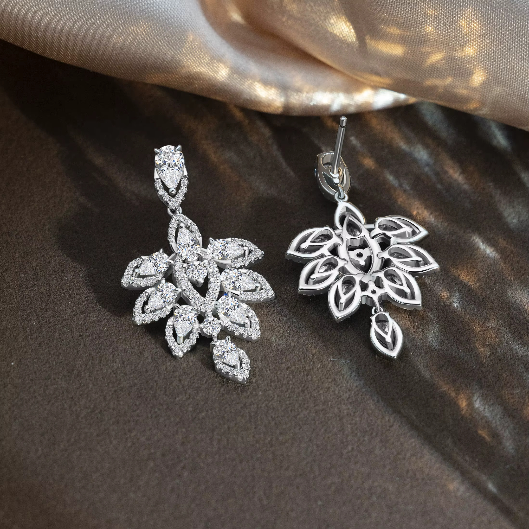 Original Luxury High End Jewelry Wedding 925 Sterling Silver Cubic Zirconia Leaf Drop Earrings Women