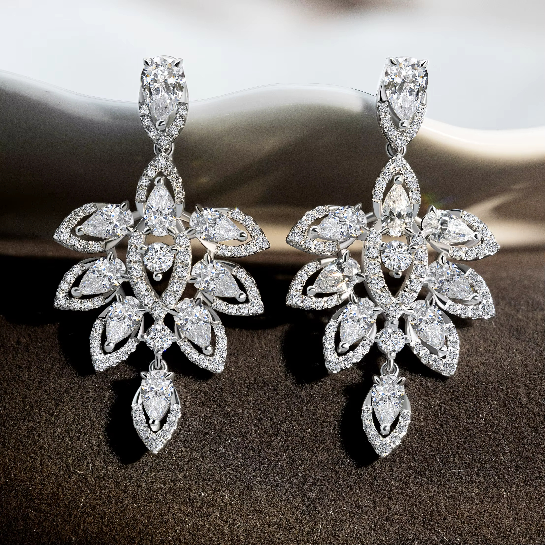 Original Luxury High End Jewelry Wedding 925 Sterling Silver Cubic Zirconia Leaf Drop Earrings Women
