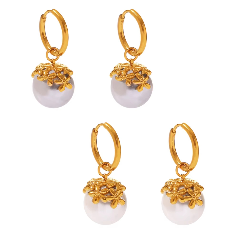 Pearl Small Flower Earrings Fashionable and Simple Ear Buckles Exquisite and Small Stainless Steel 18K Gold Earrings