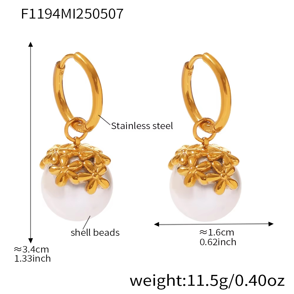 Pearl Small Flower Earrings Fashionable and Simple Ear Buckles Exquisite and Small Stainless Steel 18K Gold Earrings