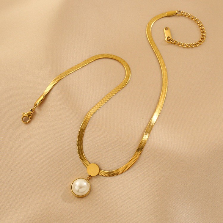 Elegant Gold Snake Chain Necklace with Pearl Pendant