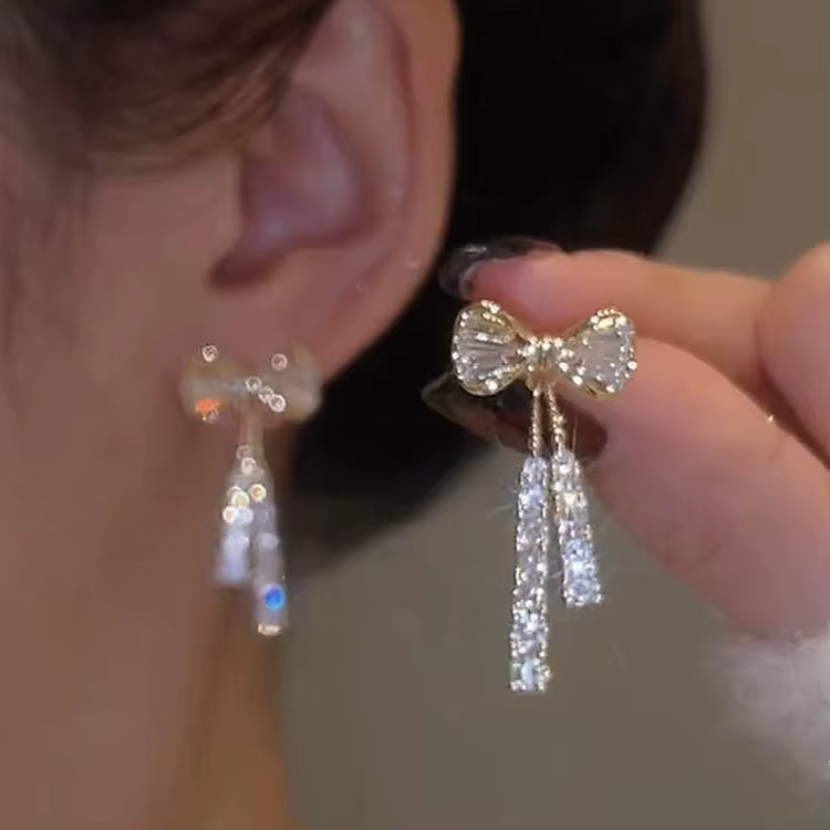 Pendientes De Earrings Crystal Drop Bowknot Earrings Bling Bling Cubic Zirconia Temperament Women Bow Earrings