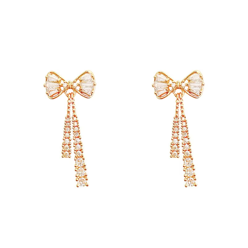 Pendientes De Earrings Crystal Drop Bowknot Earrings Bling Bling Cubic Zirconia Temperament Women Bow Earrings