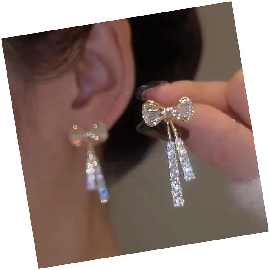 Pendientes De Earrings Crystal Drop Bowknot Earrings Bling Bling Cubic Zirconia Temperament Women Bow Earrings