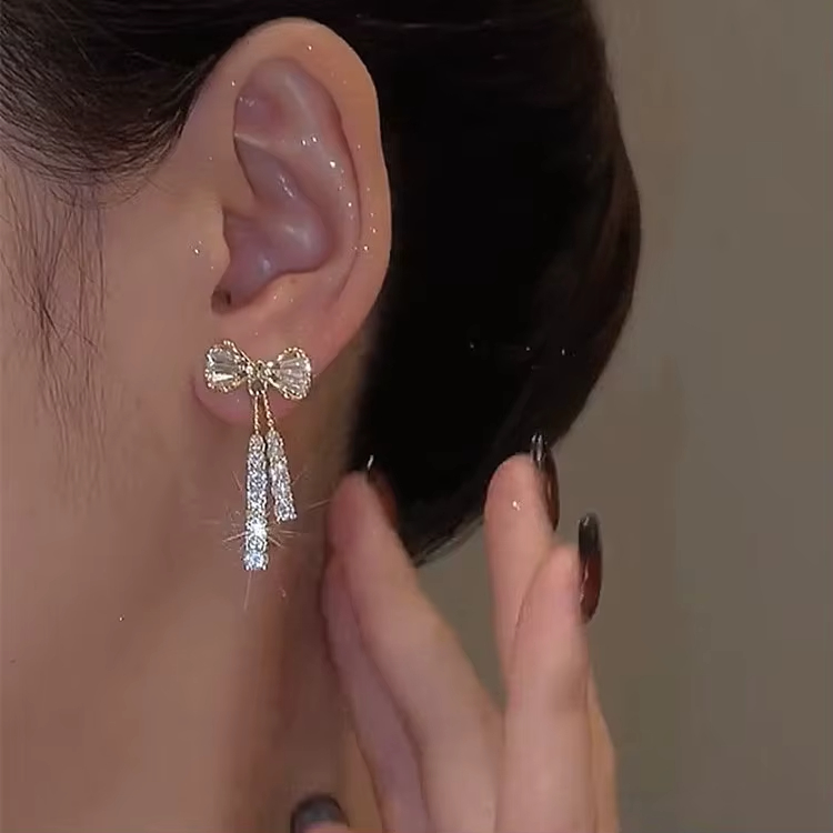 Pendientes De Earrings Crystal Drop Bowknot Earrings Bling Bling Cubic Zirconia Temperament Women Bow Earrings
