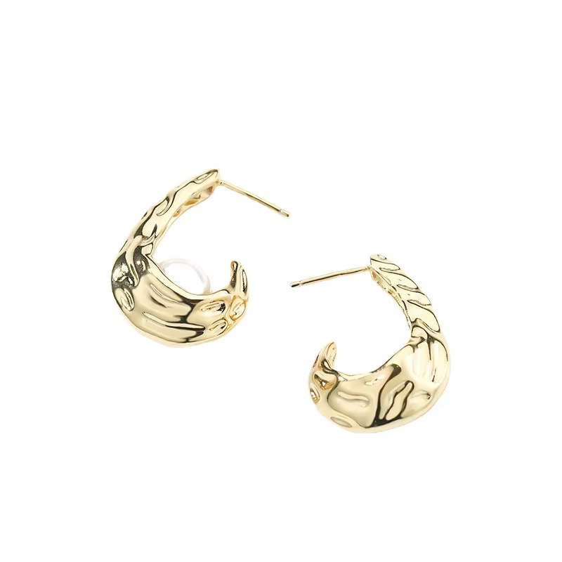 Personality metallic sense jewelry irregular cradle earrings Pearl studs Factory customization