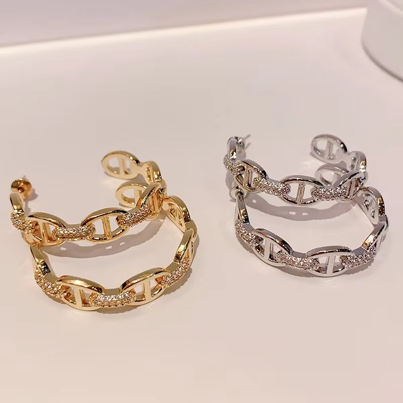 Personalized CZ Huggie Earrings Unisex Pig Nose Hoop Gold Plating Fashionable Geometric Pattern Trendy Brass Jewelry Zircon