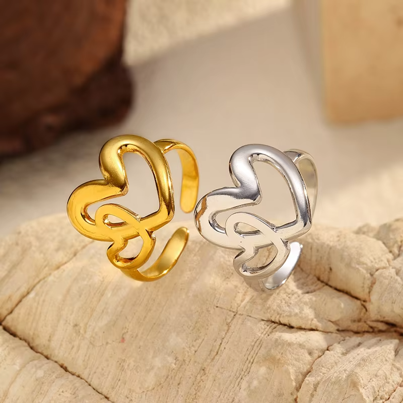 Personalized Open Heart Ring – Gold/Silver Stainless Steel Adjustable Women's Jewelry