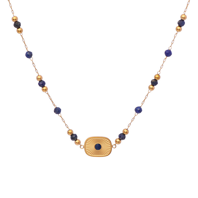 Natural Lapis Lazuli Jewelry Sets Bracelet Necklace Long Drop Earrings Luxury Elegant Beaded Gold Tone Set