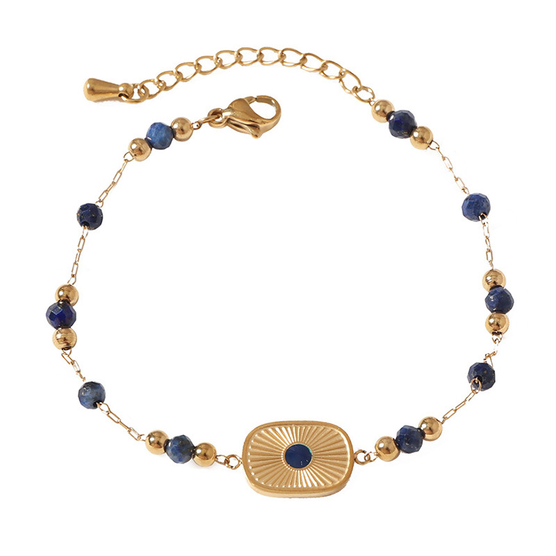 Natural Lapis Lazuli Jewelry Sets Bracelet Necklace Long Drop Earrings Luxury Elegant Beaded Gold Tone Set