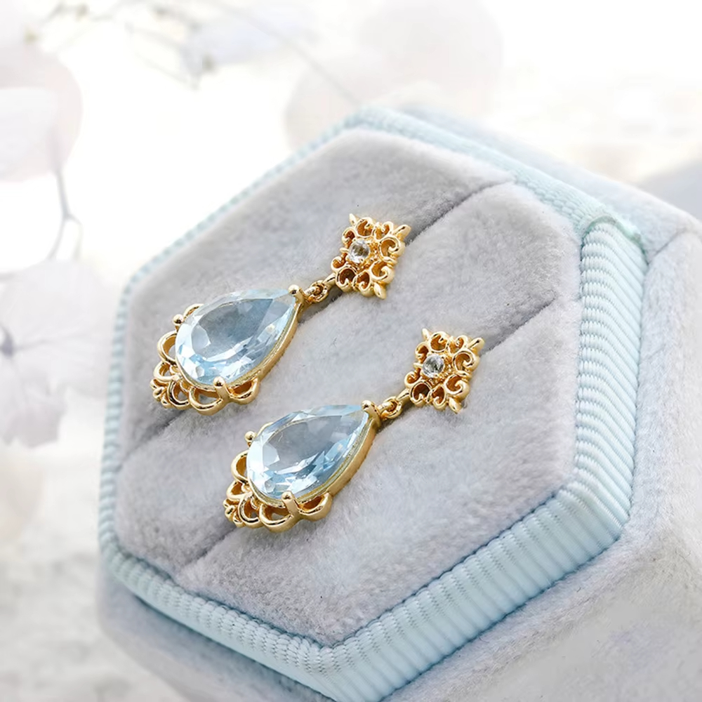 Plant Series Women Studs Finding Pineapple Earrings Gemstone French Vintage Court Style Drop Sky Blue Topaz Earrings