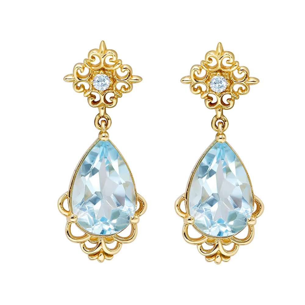 Plant Series Women Studs Finding Pineapple Earrings Gemstone French Vintage Court Style Drop Sky Blue Topaz Earrings
