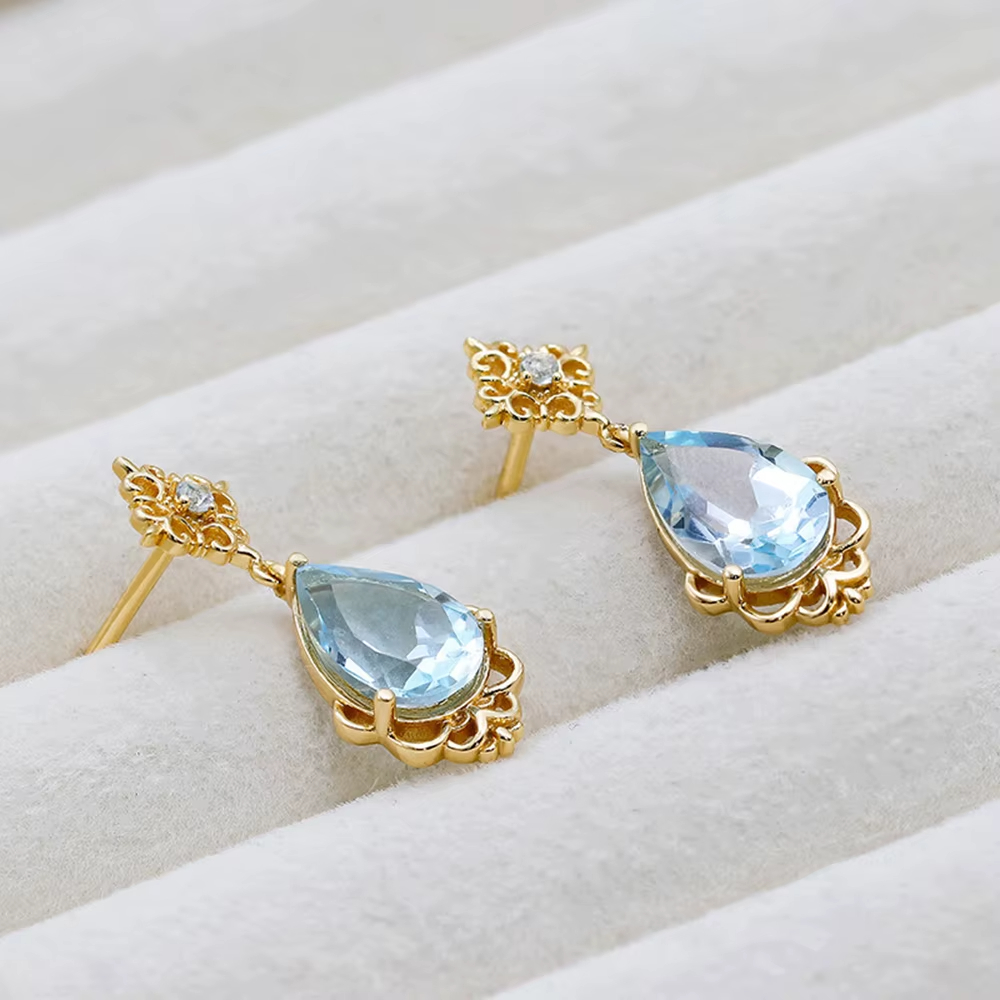 Plant Series Women Studs Finding Pineapple Earrings Gemstone French Vintage Court Style Drop Sky Blue Topaz Earrings