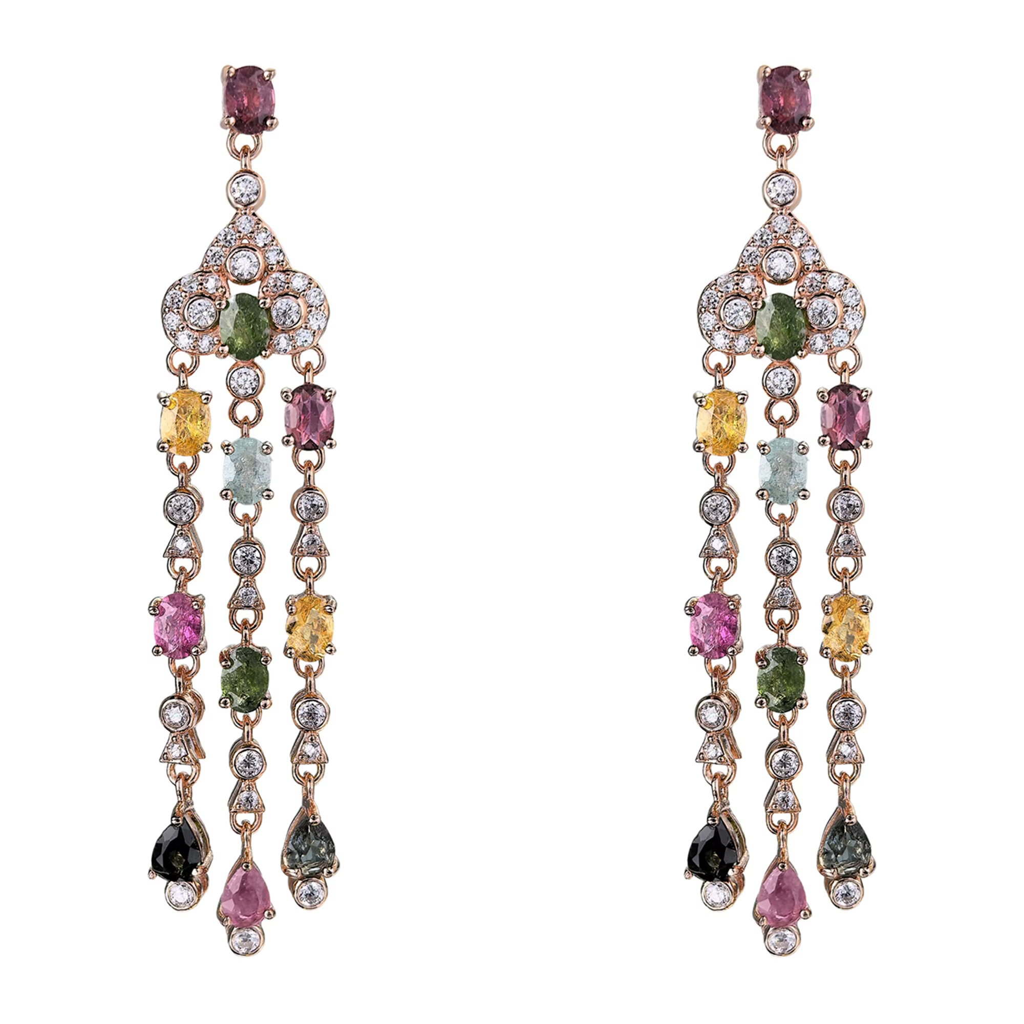 Precious Rose Gold Plated 925 Sterling Silver Natural Tourmaline Drop Earrings for Women Mother's Day Jewelry