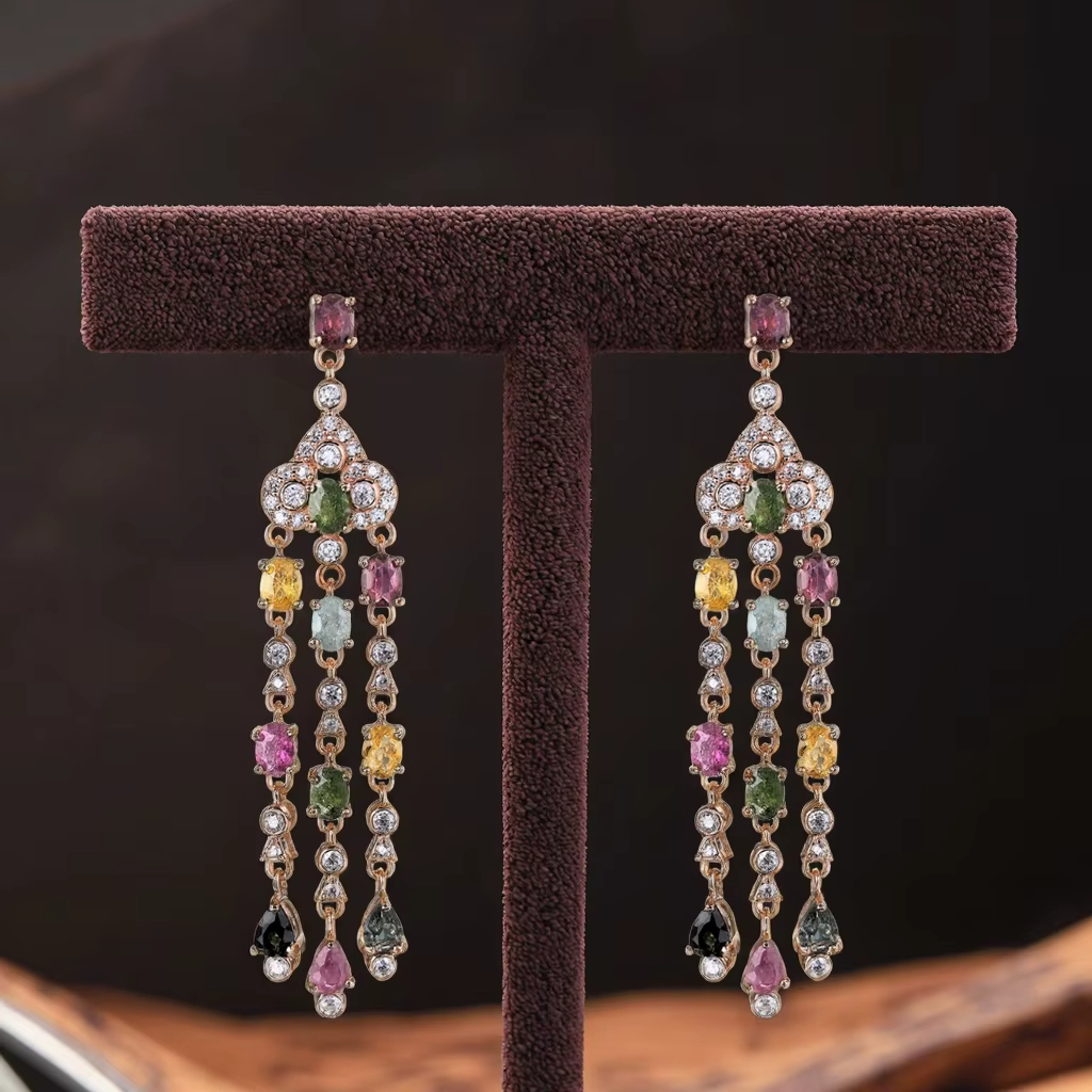 Precious Rose Gold Plated 925 Sterling Silver Natural Tourmaline Drop Earrings for Women Mother's Day Jewelry