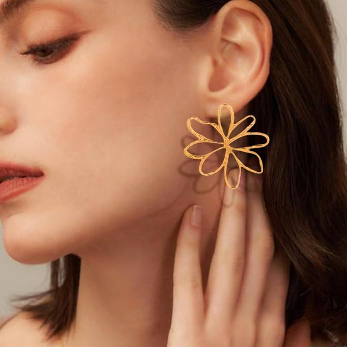 Premium Geometric Gold Plated Stainless Steel Drop Earrings Understated Luxury Design Gift