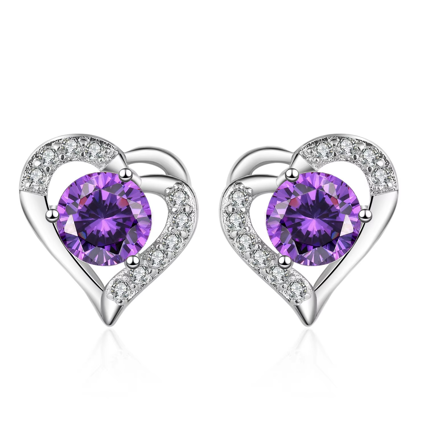 Purple Love Earrings Heart Stud Earring Gemstone Haifeng Meilong Jewelry
