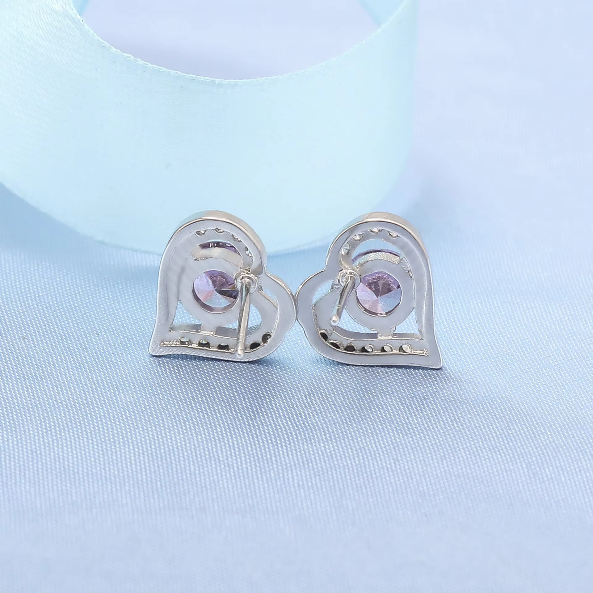 Purple Love Earrings Heart Stud Earring Gemstone Haifeng Meilong Jewelry