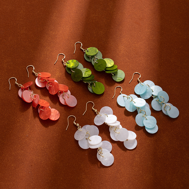 Fashion Colorful Temperament Round Shell Tassel Earrings Holiday Style Exaggerated Women Earrings for Gifts