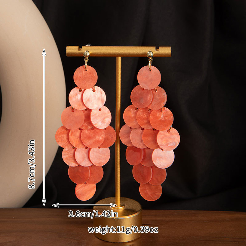 Fashion Colorful Temperament Round Shell Tassel Earrings Holiday Style Exaggerated Women Earrings for Gifts