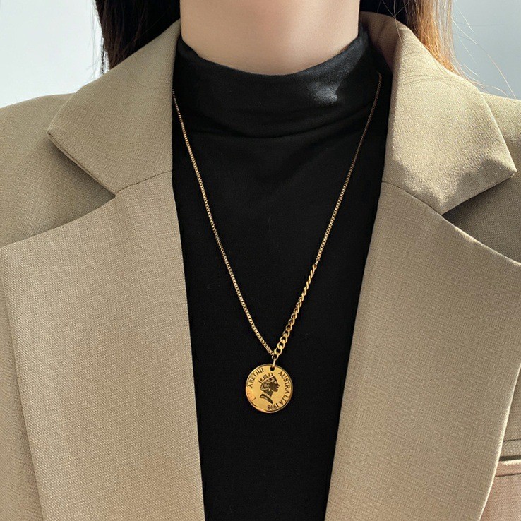 Gold Titanium Steel Tree of Life Pendant Necklace