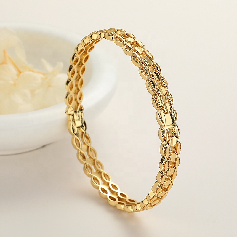 Refined 18K Laminated Gold Plated Bangle Women's Bracelet Simple Copper Alloy Design Wholesale Fashion Jewelry