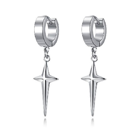 Minimalist Long Cross Dangle Hoop Earrings, Unisex Modern Stainless Steel Religious Jewelry