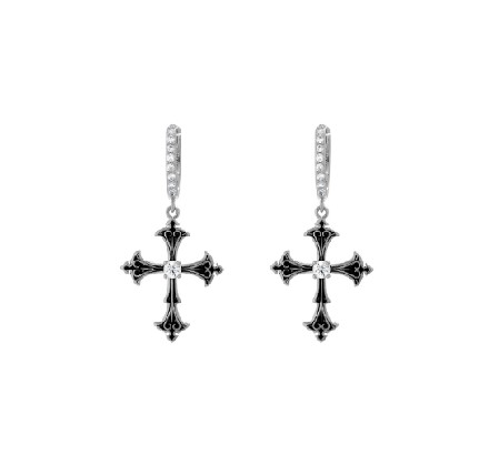 Vintage Gothic Cross Drop Earrings with Cubic Zirconia, Religious Dangle Jewelry