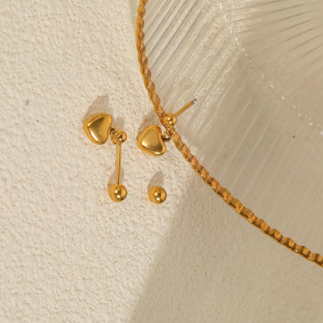 Romantic Heart Drop Earrings with Gold Ball Pendant – Dainty Love-Inspired Gold Plated Dangle Earrings for Women, Perfect for Gifts & Dates