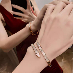 Rose Gold Open Bangle with Enamel and Zircon Geometric Ends