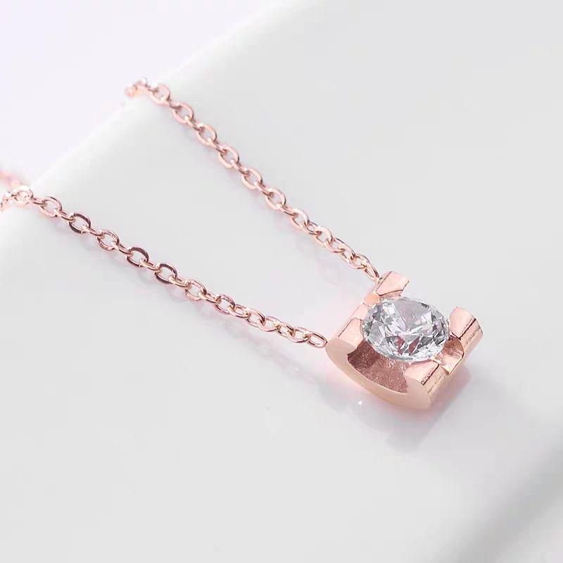 Rose Gold Pink Pendant Titanium Steel Necklace for Women