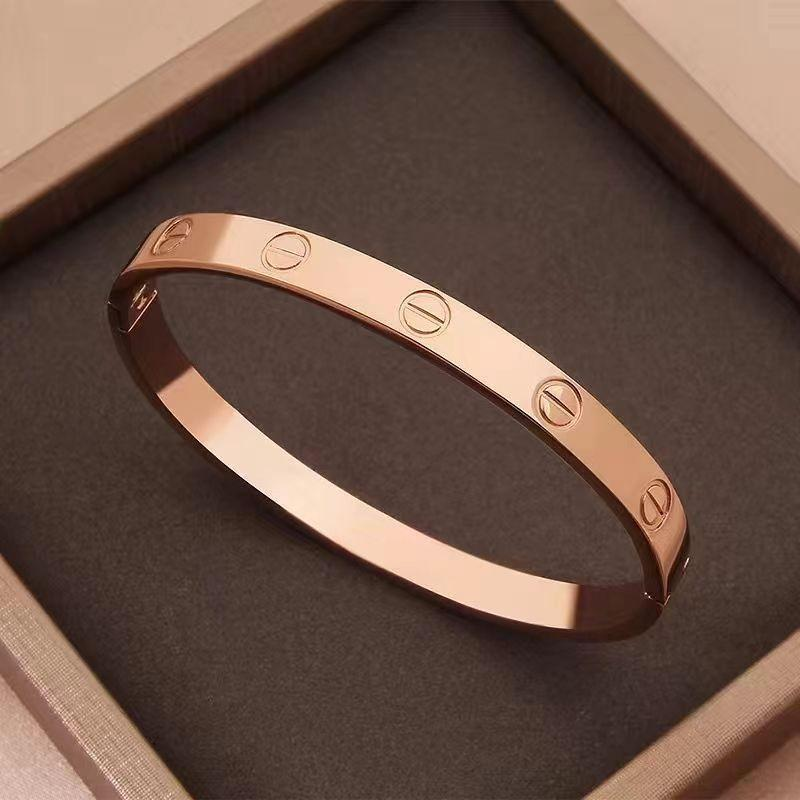 Rose Gold Screw Motif Bangle Bracelet – Unisex Minimalist Jewelry