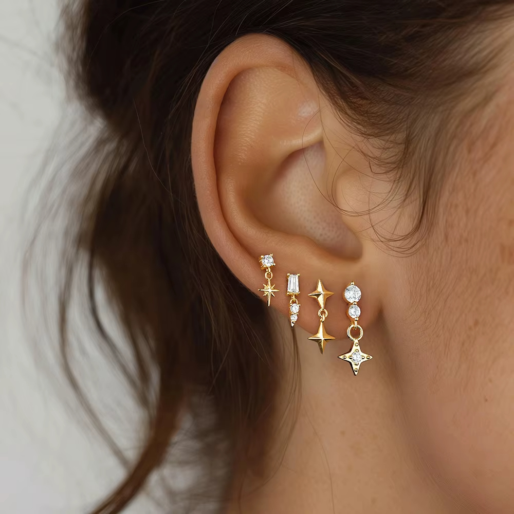 S925 Sterling Silver Irregular Zircon Stud Earrings for Women Star and Circle Niche Design European Jewelry Wholesale